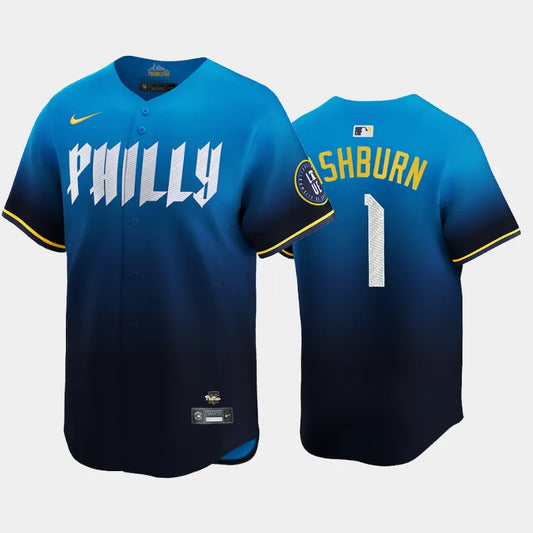 Men Philadelphia Phillies 2024 City Connect Jersey Blue #1 Richie Ashburn Limited Player