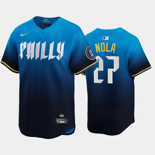 Men Philadelphia Phillies 2024 City Connect Jersey Aaron Nola #27 Blue